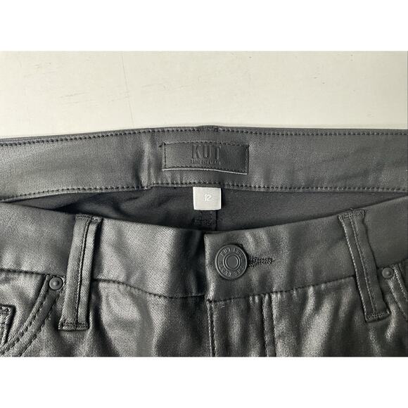 Women's 12 KUT From The Kloth Meg Ab Fab High Rise Wide Leg Black Coated Pants - Picture 7 of 15